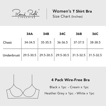 4 Pack Wirefree Bra - Women'S Flexible Soft Foam Wireless No Wire Soft Pad T Shirt Bra Value Pack