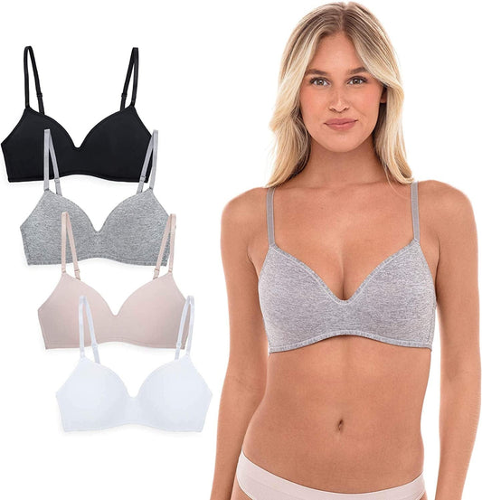 4 Pack Wirefree Bra - Women'S Flexible Soft Foam Wireless No Wire Soft Pad T Shirt Bra Value Pack Basic 4 Pack / (32) 32B