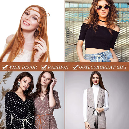 4 Pack Women Braided Belt Skinny Tassel Waist Belt Wrap Belt Woven Waist Rope Belt PU Leather Rope Belt Double Tassels Chain Belt Exotic Knitted Waist Belt for Skirt Dress Apparel & Accessories > Clothing Accessories > Belts Geyoga   