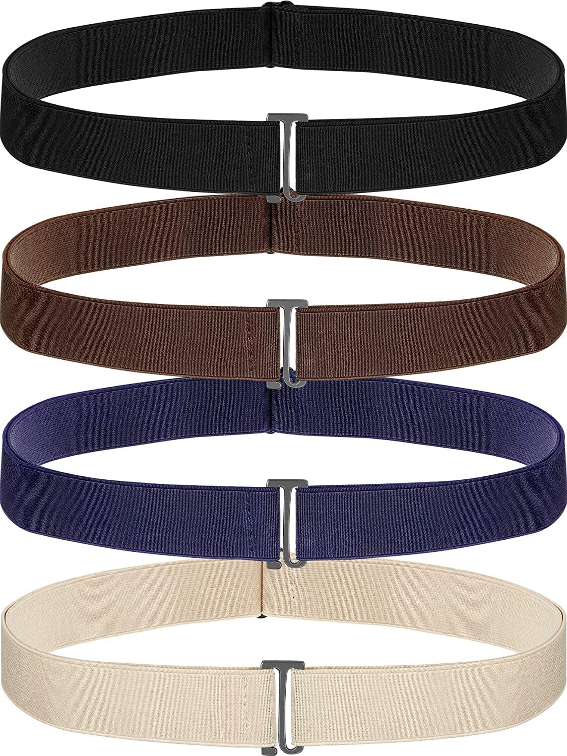 4 Pack Women No Show Invisible Belt Elastic Stretch Waist Belt with Flat Buckle Apparel & Accessories > Clothing Accessories > Belts SATINIOR Black Blue Khaki Brown  