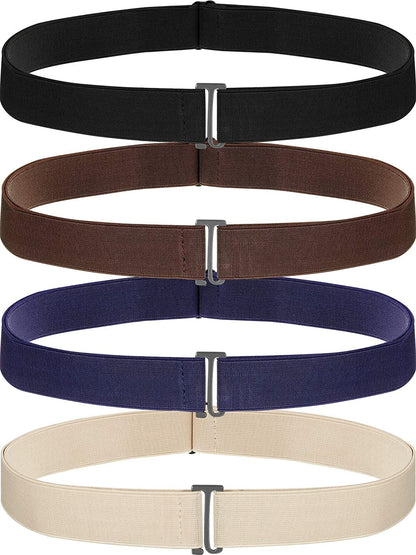 4 Pack Women No Show Invisible Belt Elastic Stretch Waist Belt with Flat Buckle Apparel & Accessories > Clothing Accessories > Belts SATINIOR Black Blue Khaki Brown  