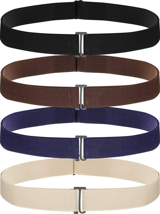 4 Pack Women No Show Invisible Belt Elastic Stretch Waist Belt with Flat Buckle Apparel & Accessories > Clothing Accessories > Belts SATINIOR Black Blue Khaki Brown  