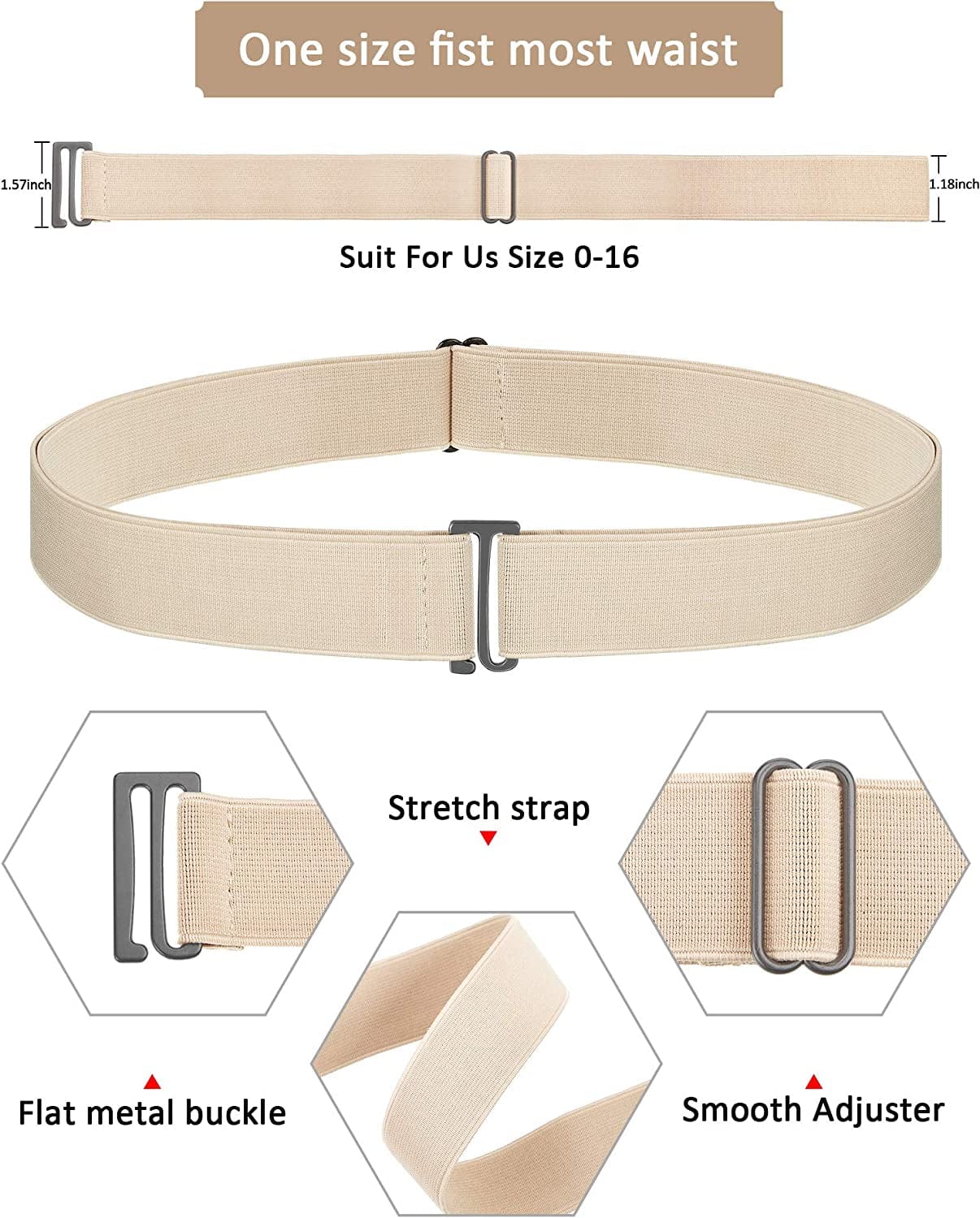 4 Pack Women No Show Invisible Belt Elastic Stretch Waist Belt with Flat Buckle Apparel & Accessories > Clothing Accessories > Belts SATINIOR   