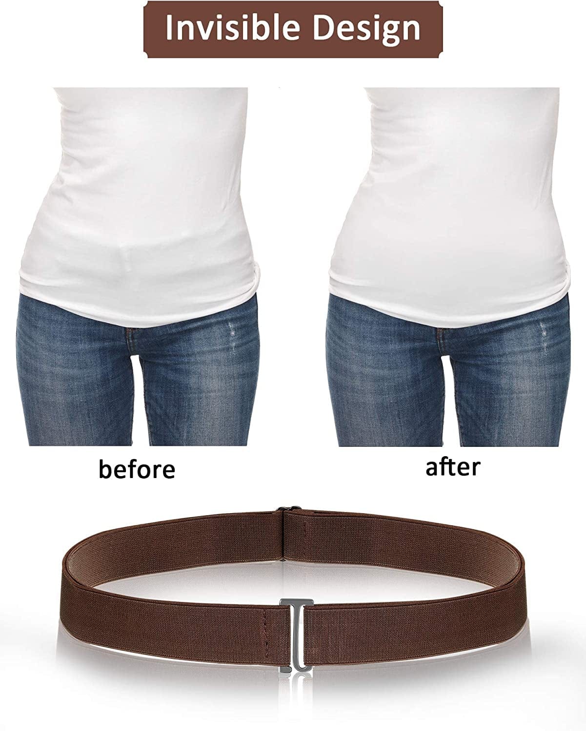 4 Pack Women No Show Invisible Belt Elastic Stretch Waist Belt with Flat Buckle Apparel & Accessories > Clothing Accessories > Belts SATINIOR   