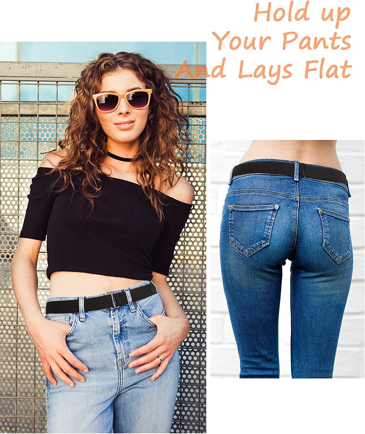 4 Pack Women No Show Invisible Belt Elastic Stretch Waist Belt with Flat Buckle Apparel & Accessories > Clothing Accessories > Belts SATINIOR   