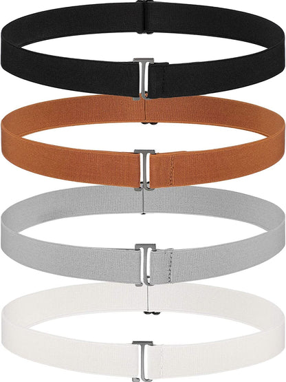 4 Pack Women No Show Invisible Belt Elastic Stretch Waist Belt with Flat Buckle Apparel & Accessories > Clothing Accessories > Belts SATINIOR Black White Grey Brown  