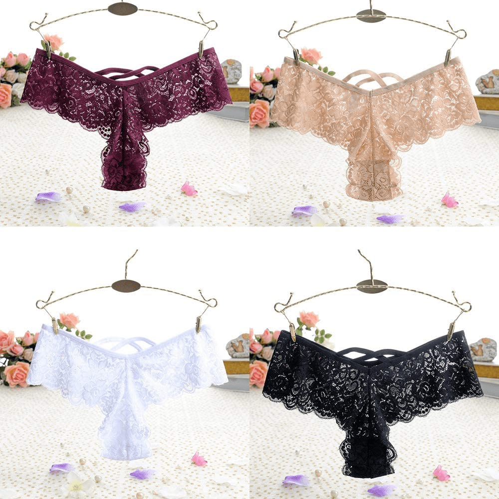 4 Pack Women'S Lace Thongs Bikini Panties Sexy Lingerie Panty G-String Underwear Apparel & Accessories > Clothing > Underwear & Socks > Underwear Anna & Eric   