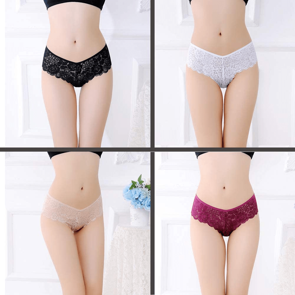 4 Pack Women'S Lace Thongs Bikini Panties Sexy Lingerie Panty G-String Underwear Apparel & Accessories > Clothing > Underwear & Socks > Underwear Anna & Eric   