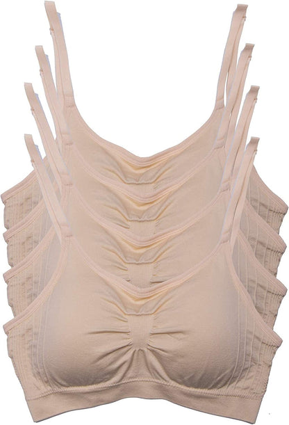 4 Pack Women’S Nylon Spandex Removable Pads Comfort Cami Bras Wireless 4pk Beige / Small-Medium