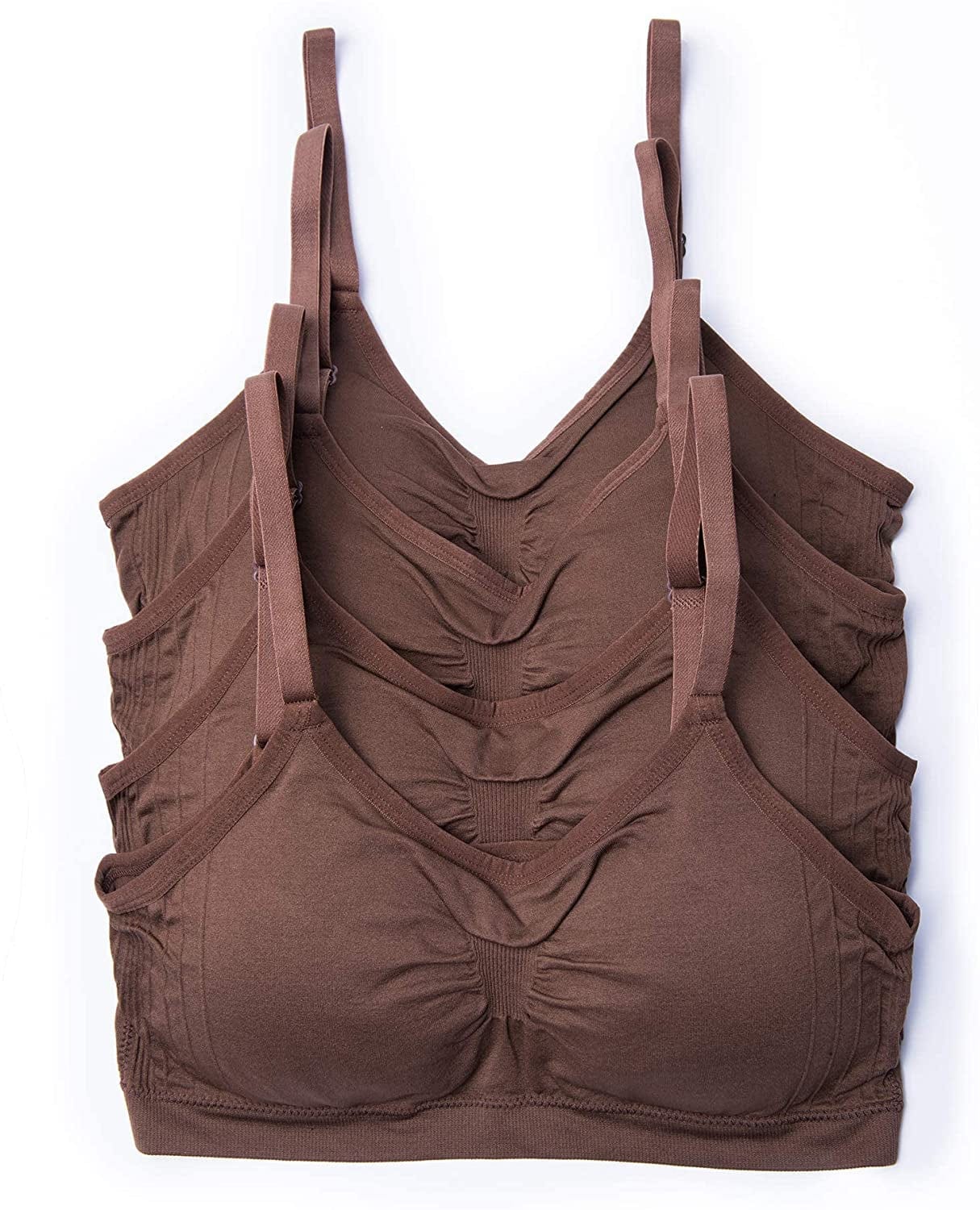 4 Pack Women’S Nylon Spandex Removable Pads Comfort Cami Bras Wireless 4pk Mocha / Small-Medium