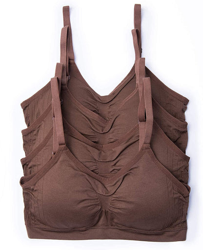 4 Pack Women’S Nylon Spandex Removable Pads Comfort Cami Bras Wireless 4pk Mocha / Small-Medium