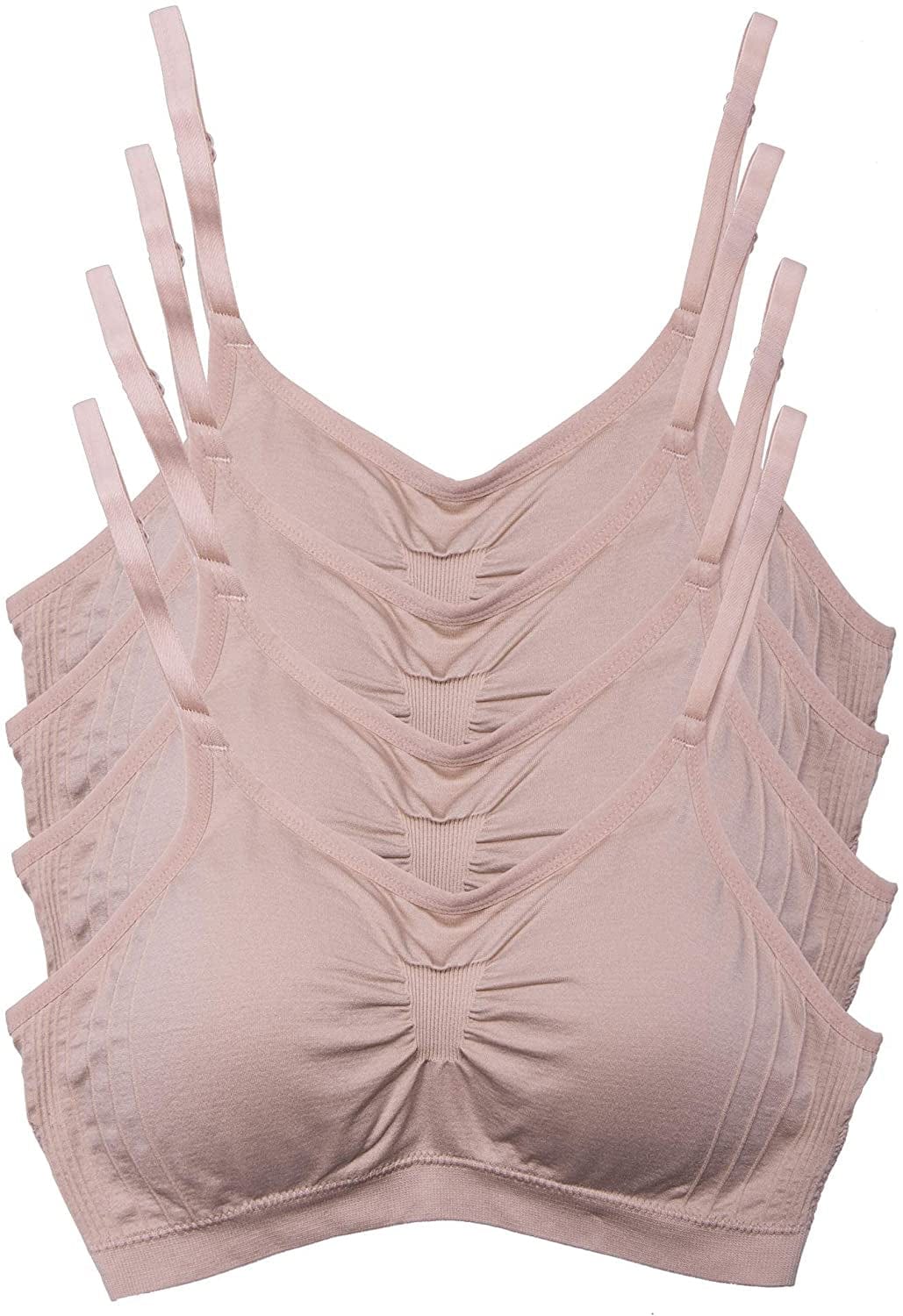 4 Pack Women’S Nylon Spandex Removable Pads Comfort Cami Bras Wireless 4pk Med Beige / Small-Medium