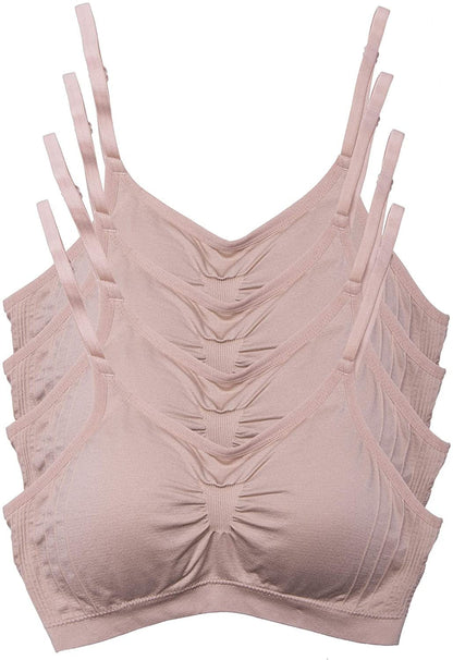 4 Pack Women’S Nylon Spandex Removable Pads Comfort Cami Bras Wireless 4pk Med Beige / Small-Medium