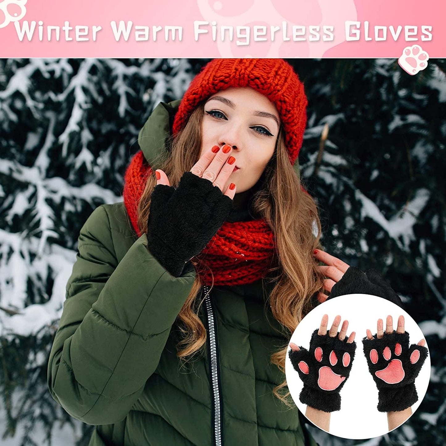 4 Pairs Cat Mittens Gloves Fingerless Cat Paw Mittens Faux Fur Cosplay Bear Kitten Paws Gloves Fluffy Cat Claws Fingerless Mittens for Women Apparel & Accessories > Clothing Accessories > Gloves & Mittens Geyoga   