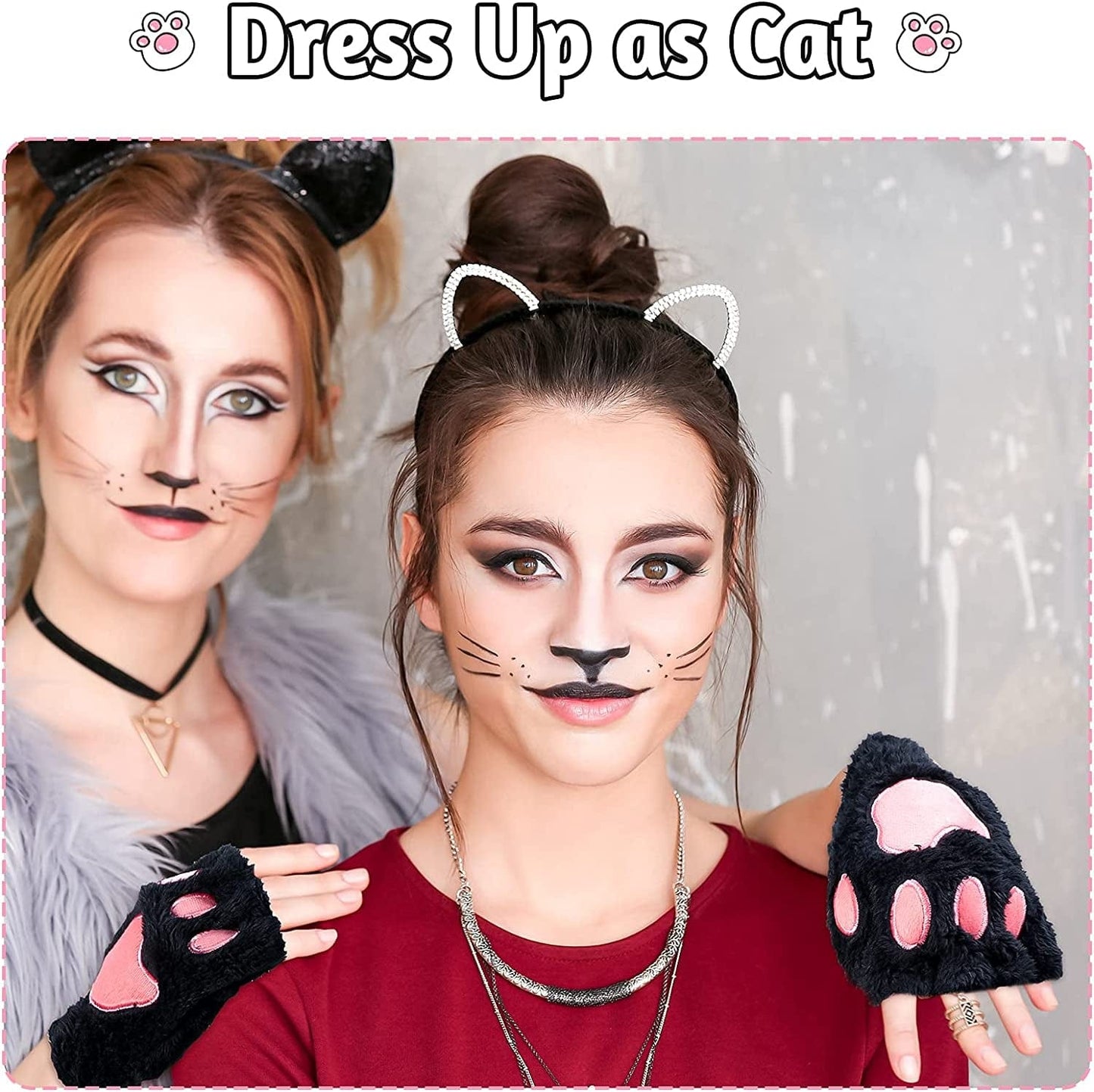 4 Pairs Cat Paw Gloves Fingerless Gloves Mittens Half Finger Paw Gloves Winter Plush Gloves for Kids Adult Cosplay Apparel & Accessories > Clothing Accessories > Gloves & Mittens SATINIOR   