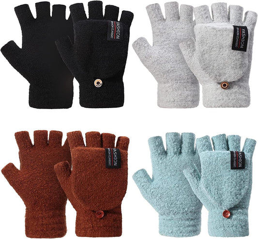 4 Pairs Fingerless Gloves Winter Knitted Mittens with Cover Convertible Mittens for Women Men Cold Weather Apparel & Accessories > Clothing Accessories > Gloves & Mittens SATINIOR Classic Colors  