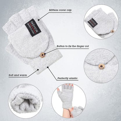 4 Pairs Fingerless Gloves Winter Knitted Mittens with Cover Convertible Mittens for Women Men Cold Weather Apparel & Accessories > Clothing Accessories > Gloves & Mittens SATINIOR   
