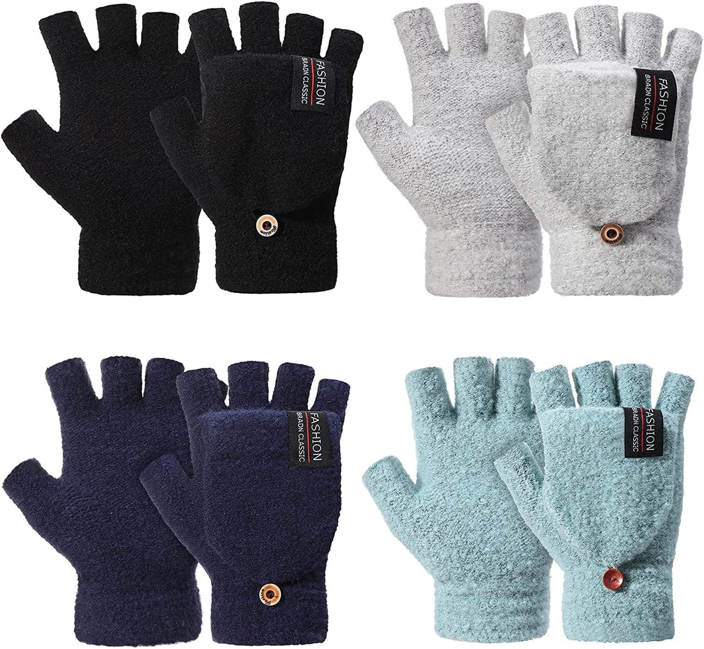 4 Pairs Fingerless Gloves Winter Knitted Mittens with Cover Convertible Mittens for Women Men Cold Weather Apparel & Accessories > Clothing Accessories > Gloves & Mittens SATINIOR Stylish Colors  
