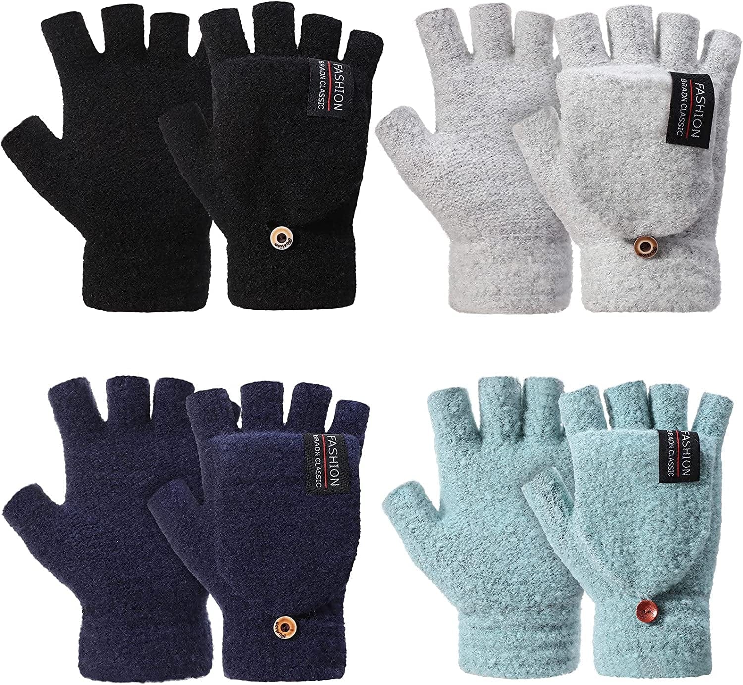 4 Pairs Fingerless Gloves Winter Knitted Mittens with Cover Convertible Mittens for Women Men Cold Weather Apparel & Accessories > Clothing Accessories > Gloves & Mittens SATINIOR Stylish Colors  