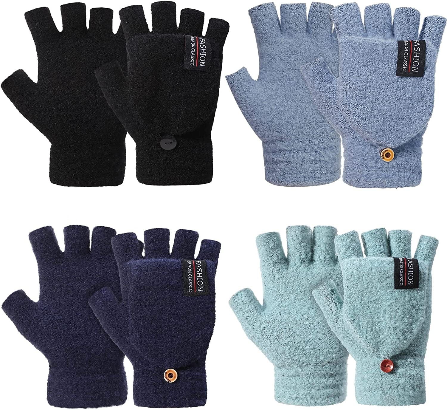 4 Pairs Fingerless Gloves Winter Knitted Mittens with Cover Convertible Mittens for Women Men Cold Weather Apparel & Accessories > Clothing Accessories > Gloves & Mittens SATINIOR Casual Colors  