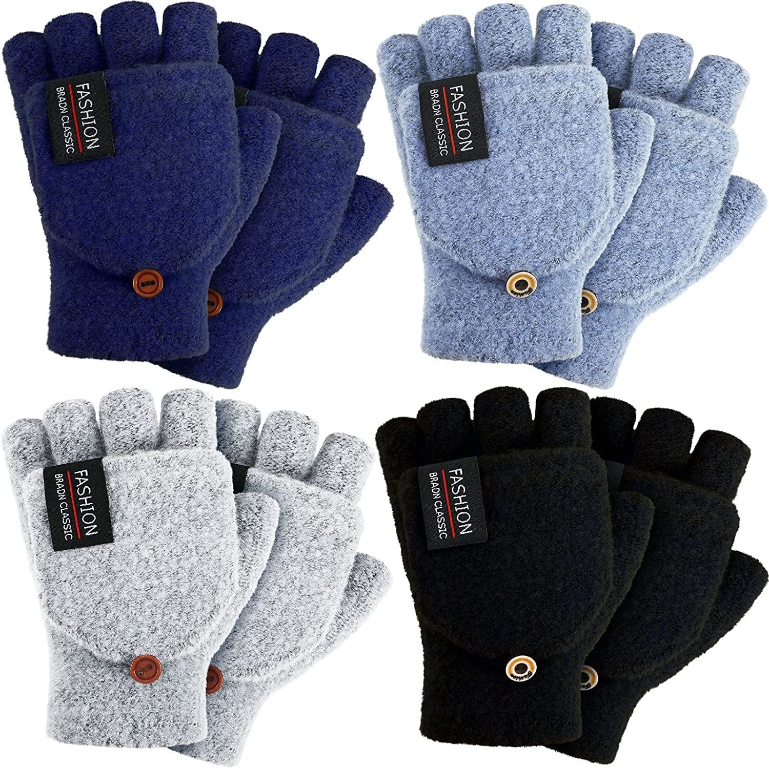 4 Pairs Fingerless Gloves with Cover Convertible Mittens Knitted Gloves for Women Men Apparel & Accessories > Clothing Accessories > Gloves & Mittens SATINIOR Black, Light Grey, Light Blue, Navy Blue  