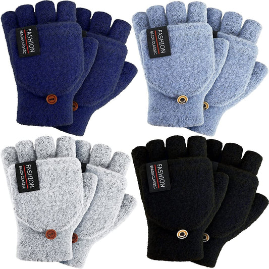 4 Pairs Fingerless Gloves with Cover Convertible Mittens Knitted Gloves for Women Men Apparel & Accessories > Clothing Accessories > Gloves & Mittens SATINIOR Black, Light Grey, Light Blue, Navy Blue  