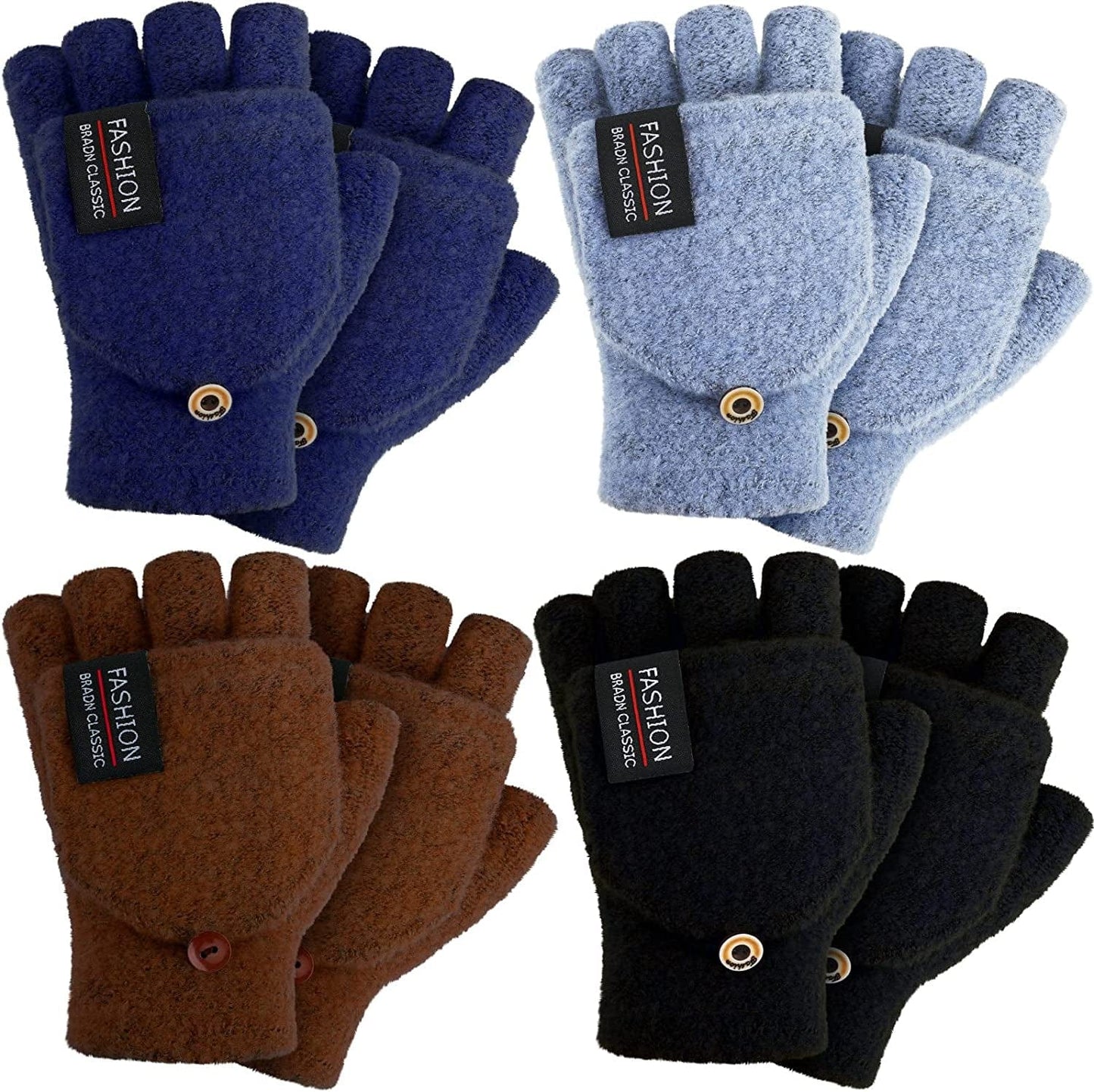 4 Pairs Fingerless Gloves with Cover Convertible Mittens Knitted Gloves for Women Men Apparel & Accessories > Clothing Accessories > Gloves & Mittens SATINIOR Navy Blue, Black, Coffee, Light Blue  