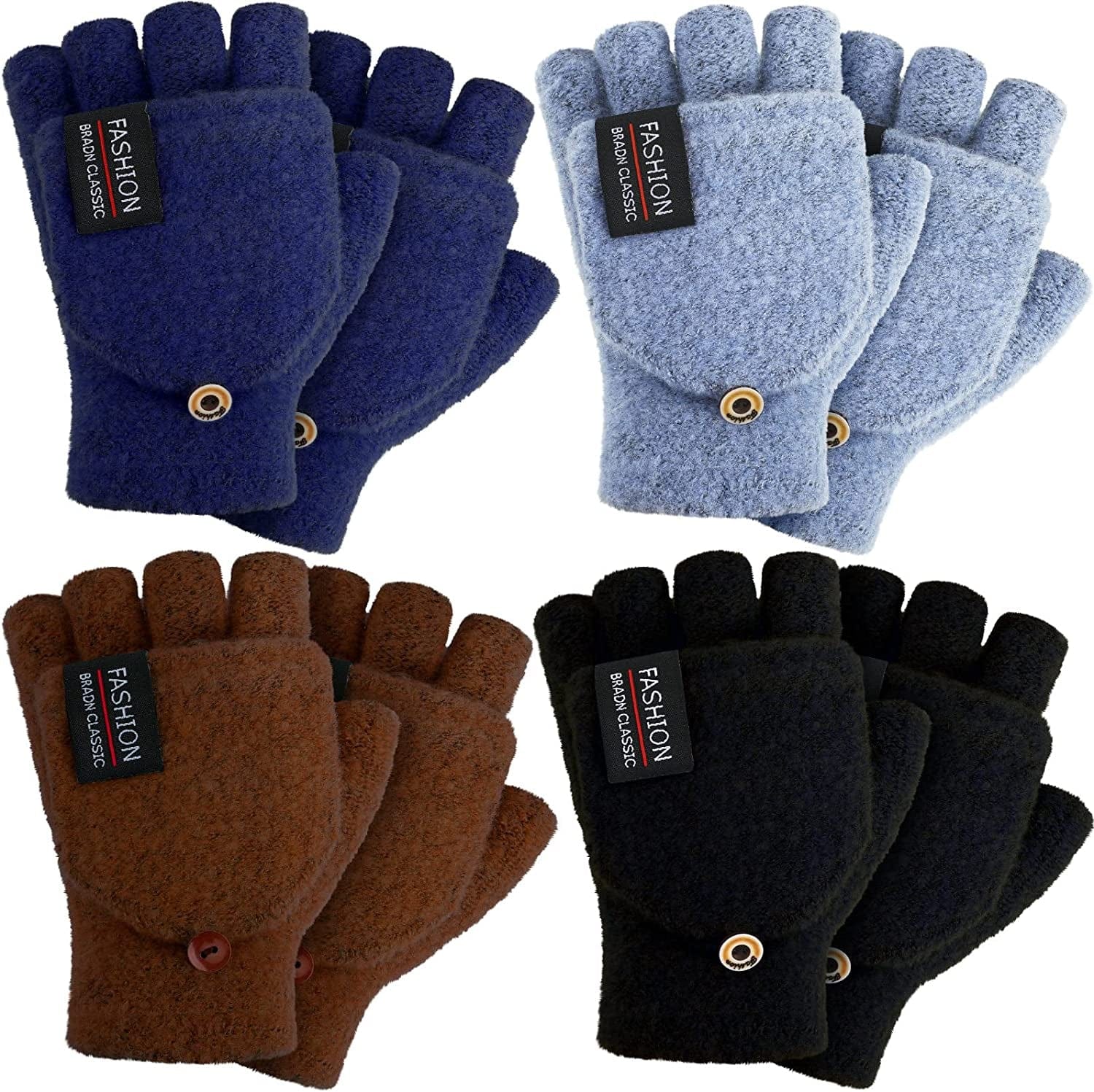 4 Pairs Fingerless Gloves with Cover Convertible Mittens Knitted Gloves for Women Men Apparel & Accessories > Clothing Accessories > Gloves & Mittens SATINIOR Navy Blue, Black, Coffee, Light Blue  