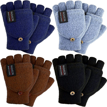 4 Pairs Fingerless Gloves with Cover Convertible Mittens Knitted Gloves for Women Men Apparel & Accessories > Clothing Accessories > Gloves & Mittens SATINIOR Navy Blue, Black, Coffee, Light Blue  