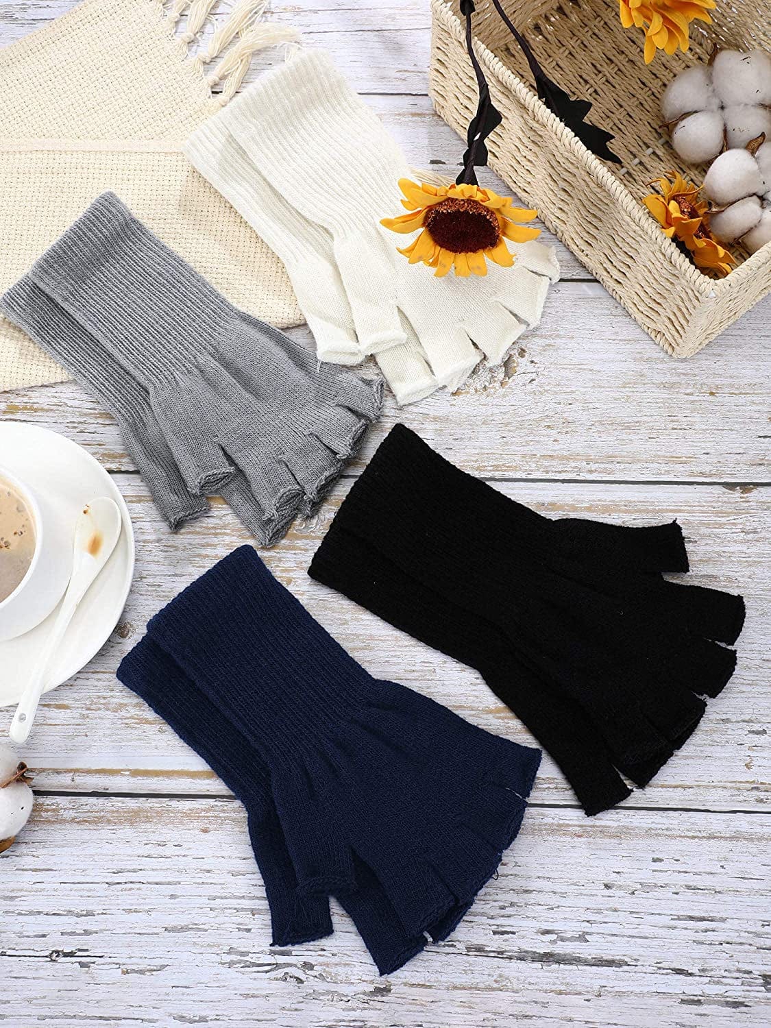 4 Pairs Kids Long Half Fingerless Gloves Knitted Arm Warmers Winter Long Half Stretchy Finger Mittens for Kids Boys and Girls Apparel & Accessories > Clothing Accessories > Gloves & Mittens SATINIOR   