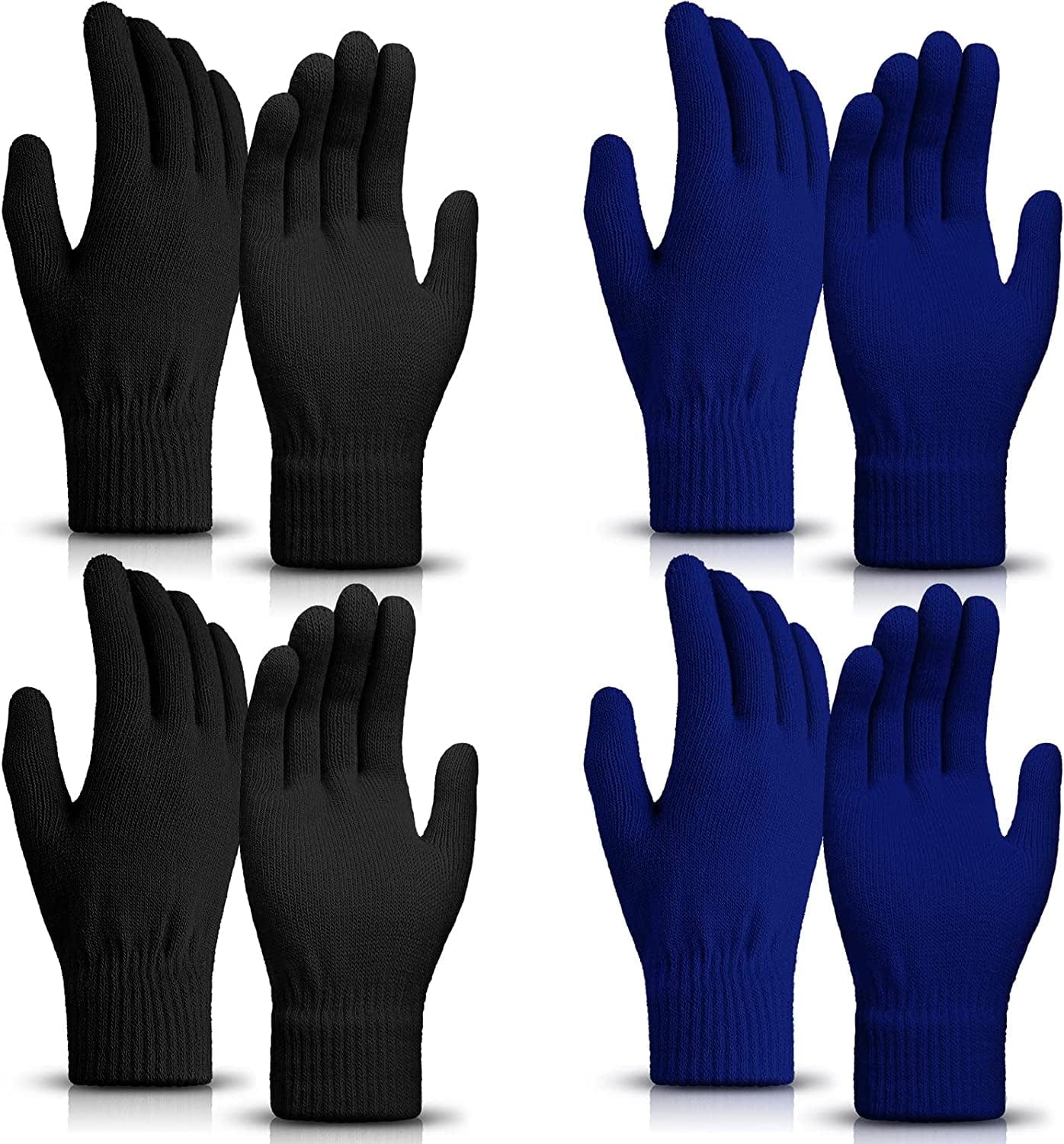 4 Pairs Magic Winter Gloves Unisex Gloves Knit Stretchy Mitten Full Fingers Warm Gloves for Men Women Sports Apparel & Accessories > Clothing Accessories > Gloves & Mittens SATINIOR Dark Blue and Black Over 18 Years 