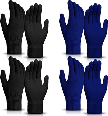 4 Pairs Magic Winter Gloves Unisex Gloves Knit Stretchy Mitten Full Fingers Warm Gloves for Men Women Sports Apparel & Accessories > Clothing Accessories > Gloves & Mittens SATINIOR Dark Blue and Black Over 18 Years 