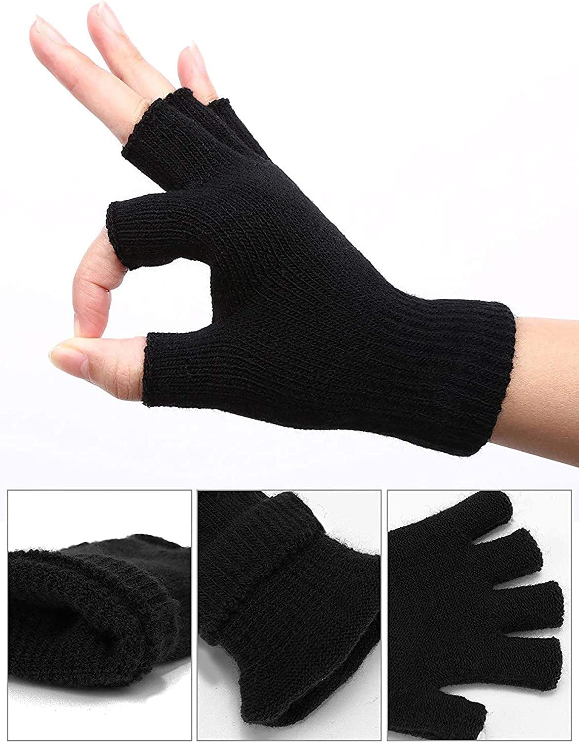 4 Pairs Winter Half Finger Gloves Knitted Fingerless Mittens Warm Stretchy Gloves for Men and Women Apparel & Accessories > Clothing Accessories > Gloves & Mittens SATINIOR   