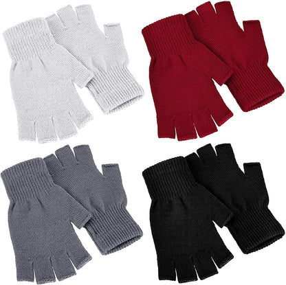 4 Pairs Winter Half Finger Gloves Knitted Fingerless Mittens Warm Stretchy Gloves for Men and Women Apparel & Accessories > Clothing Accessories > Gloves & Mittens SATINIOR Black, Red, White, Dark Grey  