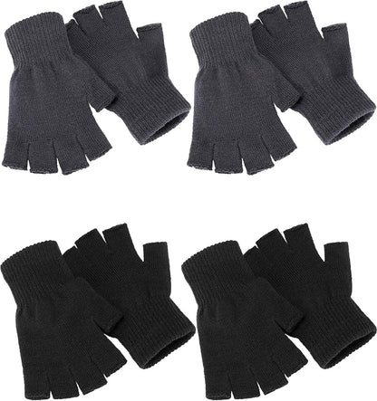 4 Pairs Winter Half Finger Gloves Knitted Fingerless Mittens Warm Stretchy Gloves for Men and Women Apparel & Accessories > Clothing Accessories > Gloves & Mittens SATINIOR Black, Grey  