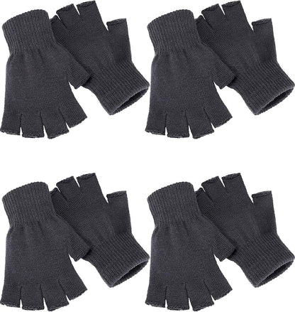 4 Pairs Winter Half Finger Gloves Knitted Fingerless Mittens Warm Stretchy Gloves for Men and Women Apparel & Accessories > Clothing Accessories > Gloves & Mittens SATINIOR Grey  