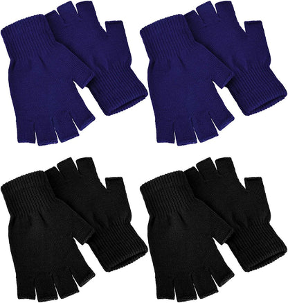 4 Pairs Winter Half Finger Gloves Knitted Fingerless Mittens Warm Stretchy Gloves for Men and Women Apparel & Accessories > Clothing Accessories > Gloves & Mittens SATINIOR Black, Navy  