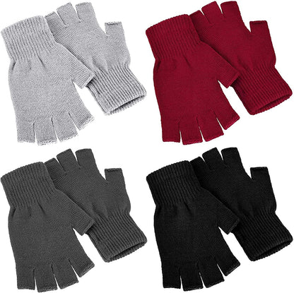 4 Pairs Winter Half Finger Gloves Knitted Fingerless Mittens Warm Stretchy Gloves for Men and Women Apparel & Accessories > Clothing Accessories > Gloves & Mittens SATINIOR Black, Red, Dark Gray, Light Gray  