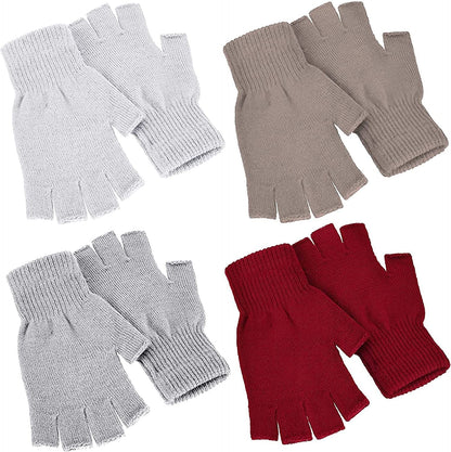 4 Pairs Winter Half Finger Gloves Knitted Fingerless Mittens Warm Stretchy Gloves for Men and Women Apparel & Accessories > Clothing Accessories > Gloves & Mittens SATINIOR Light Grey, Light Khaki, Red, White  