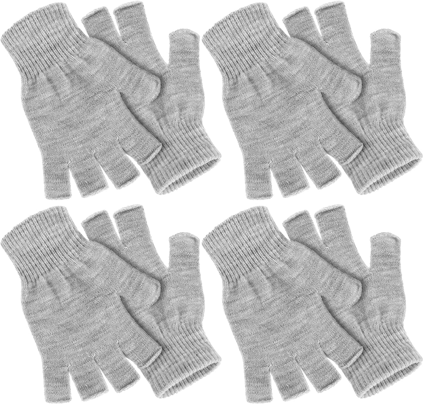4 Pairs Winter Half Finger Gloves Knitted Fingerless Mittens Warm Stretchy Gloves for Men and Women Apparel & Accessories > Clothing Accessories > Gloves & Mittens SATINIOR Light Grey  
