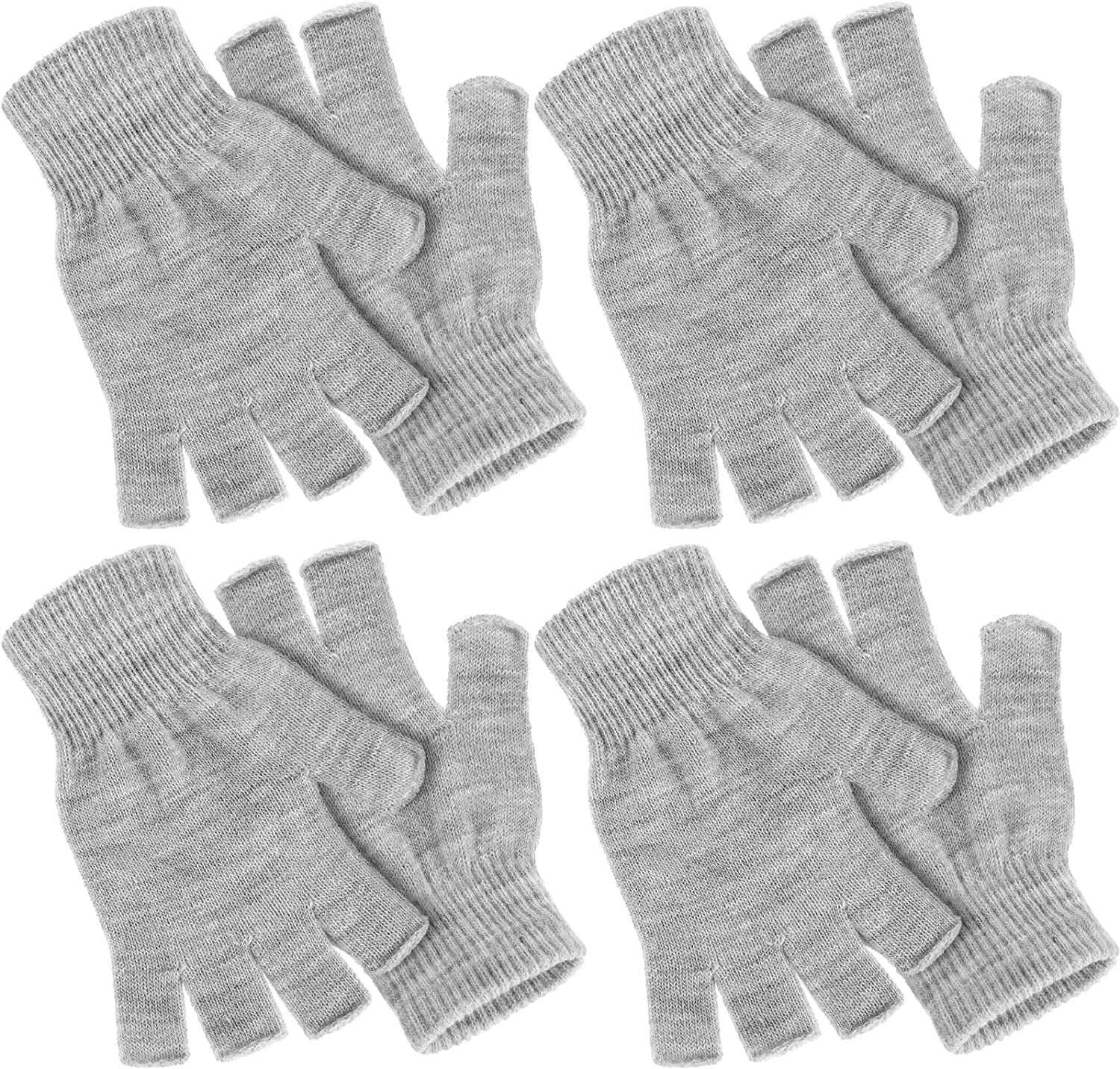 4 Pairs Winter Half Finger Gloves Knitted Fingerless Mittens Warm Stretchy Gloves for Men and Women Apparel & Accessories > Clothing Accessories > Gloves & Mittens SATINIOR Light Grey  