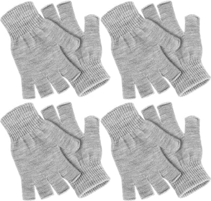 4 Pairs Winter Half Finger Gloves Knitted Fingerless Mittens Warm Stretchy Gloves for Men and Women Apparel & Accessories > Clothing Accessories > Gloves & Mittens SATINIOR Light Grey  
