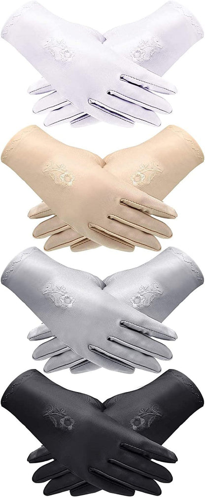 4 Pairs Women Sun Protective Gloves Sunscreen Gloves UV Protection Gloves Outdoor Driving Gloves (Black, White, Grey, Apricot Color) Apparel & Accessories > Clothing Accessories > Gloves & Mittens SATINIOR   