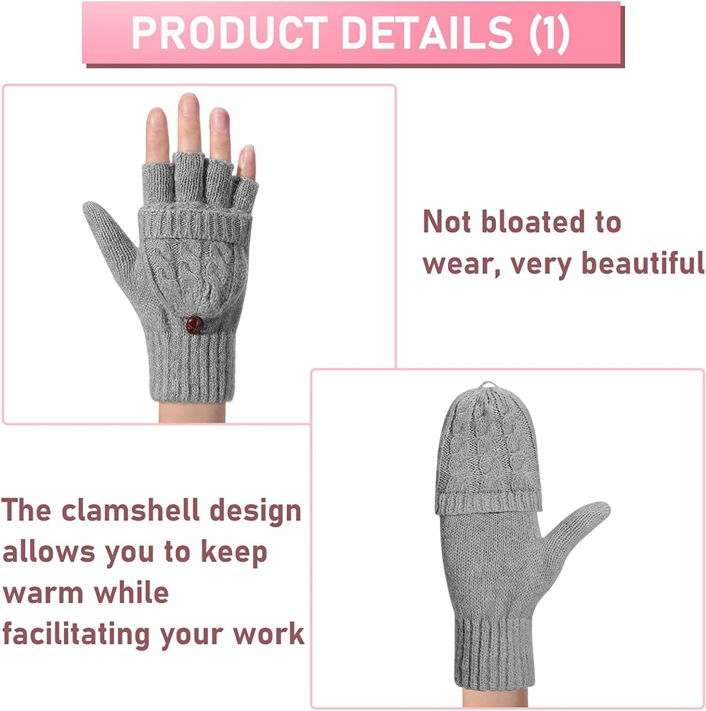 4 Pairs Women Winter Convertible Gloves Fingerless Mittens Warm Knit Flip Wool Gloves Knitted Half Finger Gloves with Cover Apparel & Accessories > Clothing Accessories > Gloves & Mittens Tarpop   