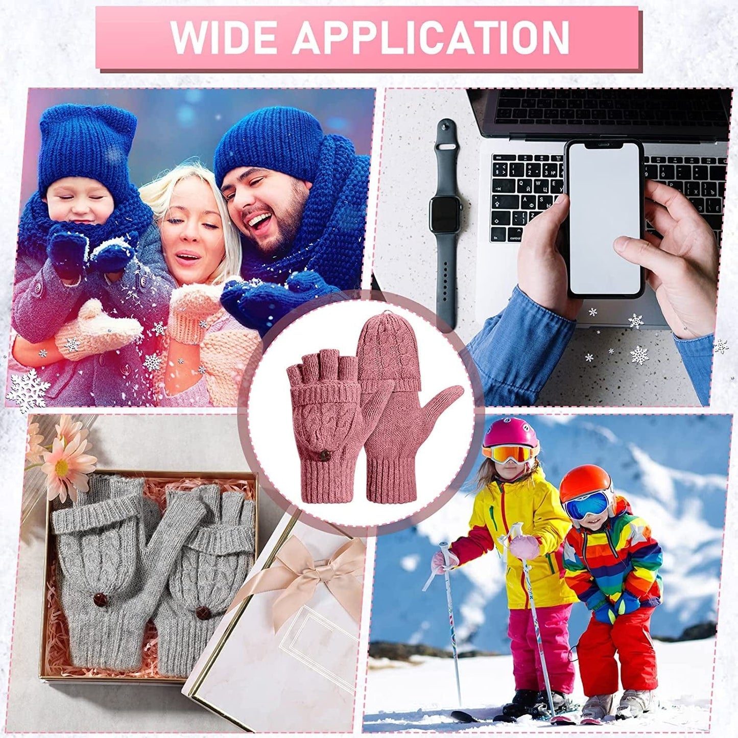 4 Pairs Women Winter Convertible Gloves Fingerless Mittens Warm Knit Flip Wool Gloves Knitted Half Finger Gloves with Cover Apparel & Accessories > Clothing Accessories > Gloves & Mittens Tarpop   