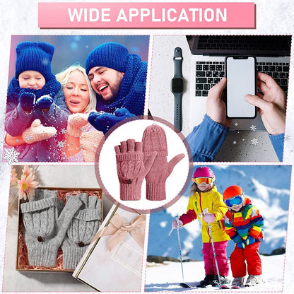 4 Pairs Women Winter Convertible Gloves Fingerless Mittens Warm Knit Flip Wool Gloves Knitted Half Finger Gloves with Cover Apparel & Accessories > Clothing Accessories > Gloves & Mittens Tarpop   