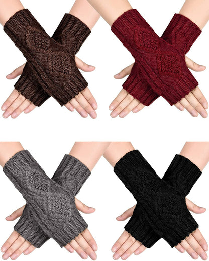 4 Pairs Women Winter Warm Knit Fingerless Gloves Thumbhole Arm Warmers Mittens Apparel & Accessories > Clothing Accessories > Gloves & Mittens SATINIOR Black, Dark Grey 4 