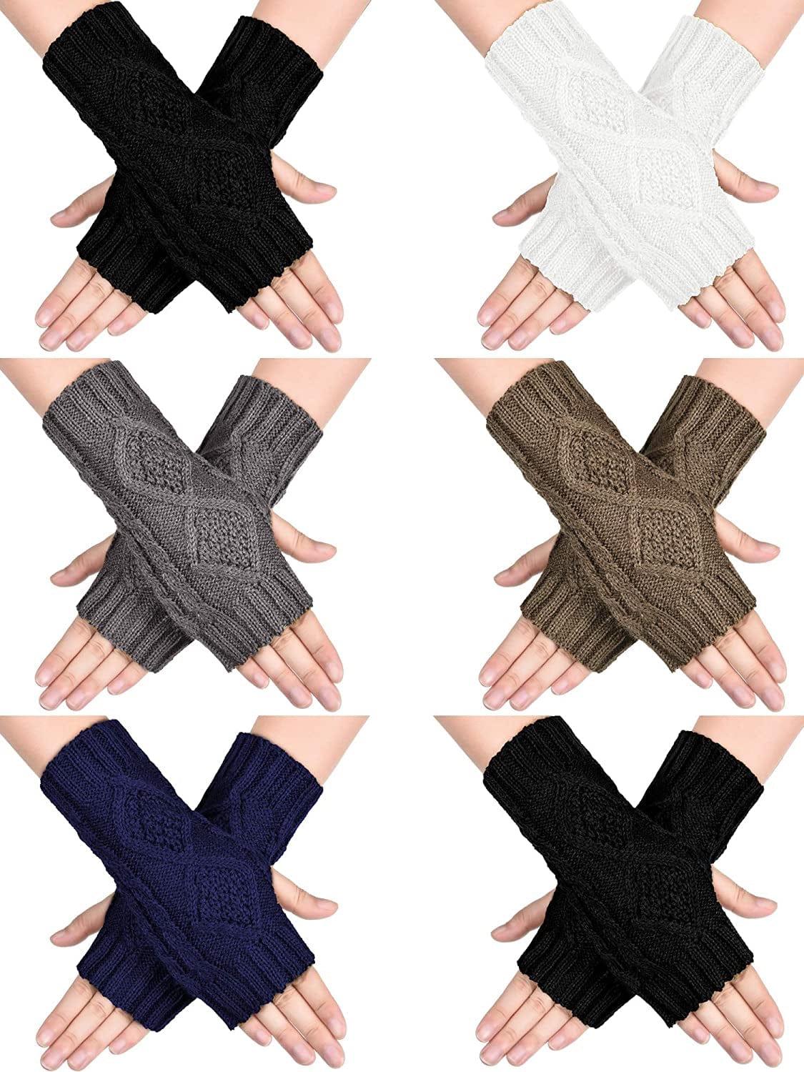 4 Pairs Women Winter Warm Knit Fingerless Gloves Thumbhole Arm Warmers Mittens Apparel & Accessories > Clothing Accessories > Gloves & Mittens SATINIOR Black, White, Dark Grey, Khaki, Navy Blue 6 