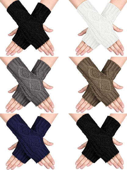 4 Pairs Women Winter Warm Knit Fingerless Gloves Thumbhole Arm Warmers Mittens Apparel & Accessories > Clothing Accessories > Gloves & Mittens SATINIOR Black, White, Dark Grey, Khaki, Navy Blue 6 