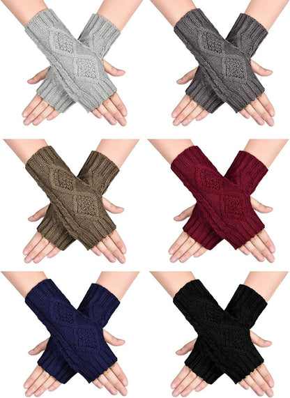 4 Pairs Women Winter Warm Knit Fingerless Gloves Thumbhole Arm Warmers Mittens Apparel & Accessories > Clothing Accessories > Gloves & Mittens SATINIOR Black, Dark Grey, Light Grey, Khaki, Navy Blue, Wine Red 6 